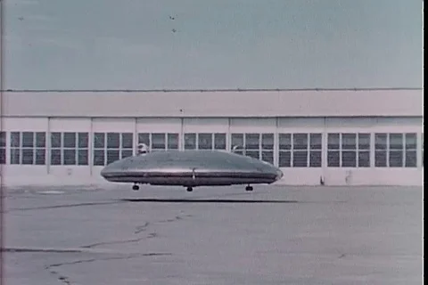 View of avrocar takes the test flight at Ames research center - 1960 Stock Footage 101162618
