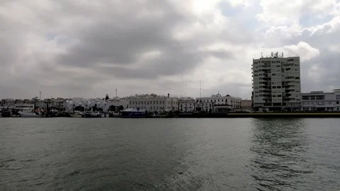 View of Ayamonte city from a boat Stock Footage 285140618