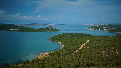 View of Ayvalik From Devil's Table Hill, 4K Time Lapse Video, Ayvalik, Turkey Stock Footage 91409060