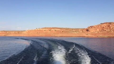 View from back of a boat. Beautiful lake view HD Stock-Footage 80235574