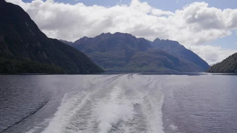 View from back of boat at Doubtful Sounds Stock Footage 327764719
