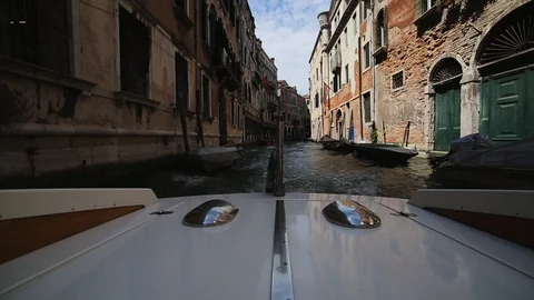 View off of the back of a boat in Venice Stock Footage 92383888