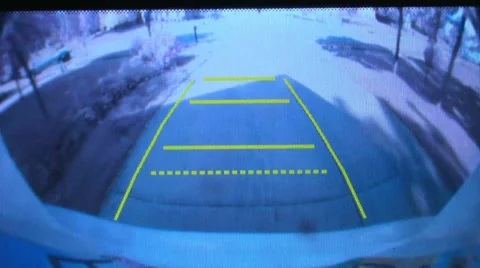 View from back-up cam while nearly striking a bouncing ball. Stock Footage 28767291