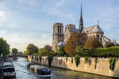 View on the back of the Notre Dame cathedral and the Seine river in Paris Stock Photos