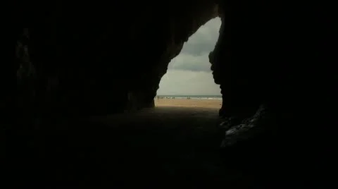View back through a cave on beach. Stock Footage 21436508