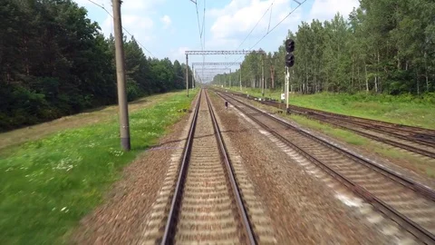 A view from the back window of a moving train Stock Footage 79108923