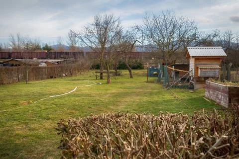 View of the backyard garden in early spring. Foto stock