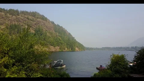 View from a bakehouse of the lake, drone footage Stock Footage