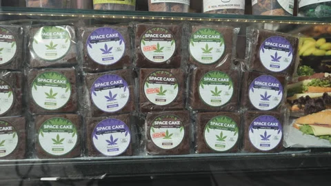 A view of bakery with cannabis on display at a store. Stock Footage 177074092