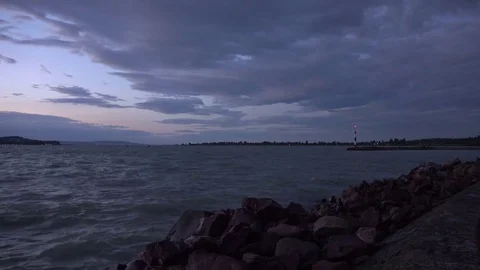 View on Balaton Lake in the Evening, Hungary. 4K Stock Footage 80245672
