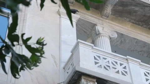 View of balcony of beautiful new building near landmarks antique style lantern Stock Footage 301438862
