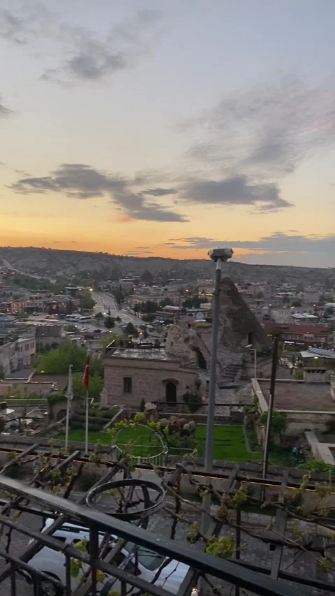 View from the balcony of the cave hotel in Cappadocia. Stock Footage 167203766