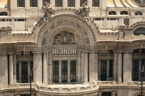 View onto the balcony on the facade of the Palacio de Bellas Artes/Palace o.. Stock Photos