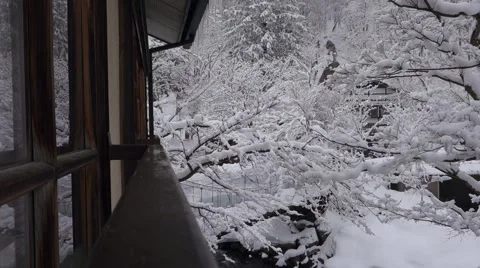 View from Balcony look out, snow covered forest in Aomori Japan Stock Footage 47790886
