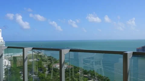 View from the balcony, Miami Beach Building on South Point Park, South Beach Video stock 294853906