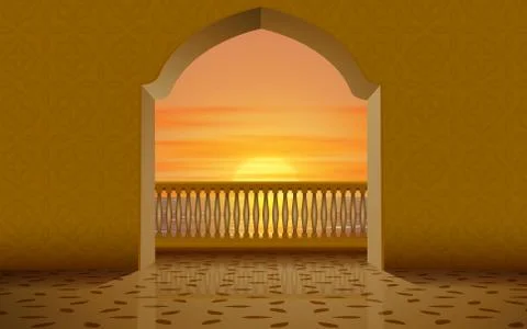 View of balcony on the mosque in sunset Stock Illustration