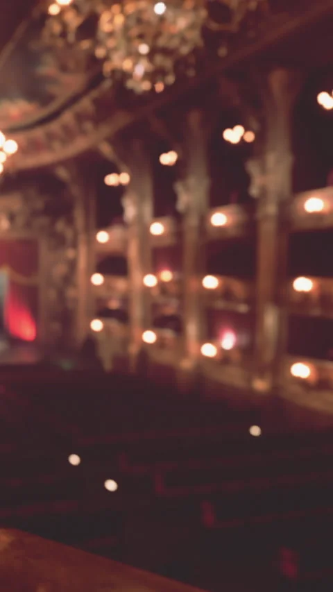 View from the balcony of a theater during a performance at night Stock Footage 337939604