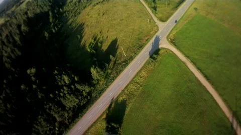 View from a balloon basket on a road Stock Footage 831787