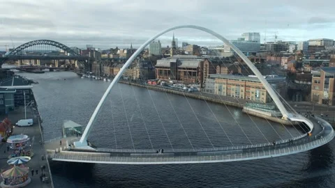 View from Baltic rooftop in Newcastle showing the Millennium Bridge. Stock Footage 326441118