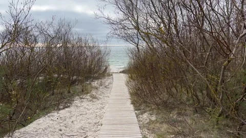 View of Baltic sea from wooden path in Klaipeda, Lithuania Stock Footage 190489449