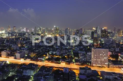 View in bangkok city at night Stock Photos