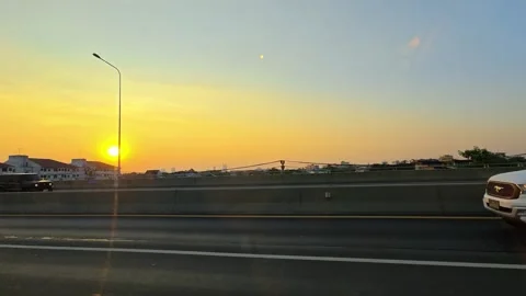 View of Bangkok through the car window. Sunset. Stock Footage 312865253