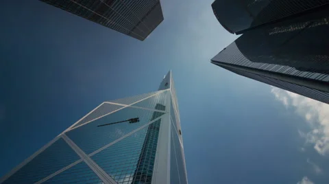 Up view on bank of china cloudy sky 4k time lapse from hong kong Stock Footage 46549688