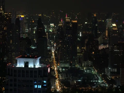 View from Banyan Tree hotel over central Bangkok at night Stock Footage 84361226