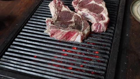 View of the barbecue table with burning charcoal Vídeos de archivo 280395647