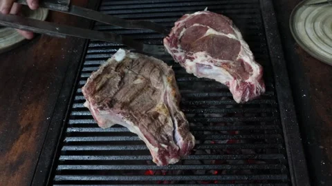 View of the barbecue table with burning charcoal Stock Footage 280395843