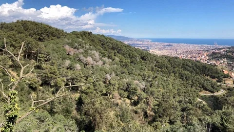 View of Barcelona from funicular going to Tibidabo Stock Footage 87733274