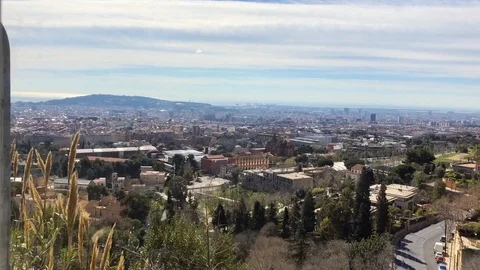 View of Barcelona from funicular going to Tibidabo Stock Footage 87733962