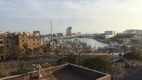 View of Barcelona Harbour Time Laps Stock Footage 87076460