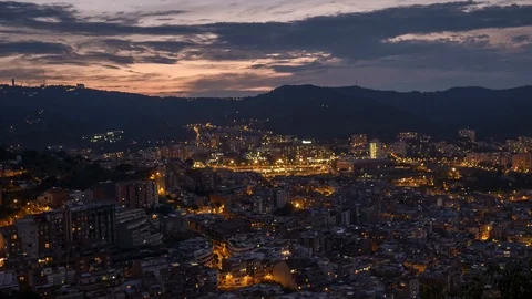 View of Barcelona night timelapse from Bunker del Carmel. Catalonia, Spain. Stock Footage 90990328