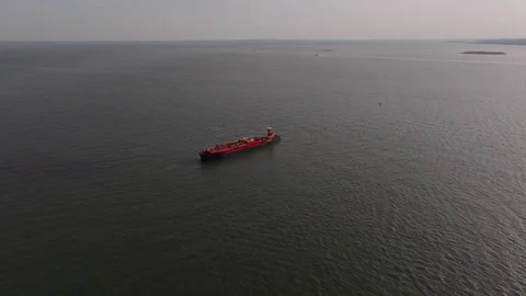 View of Barge Passing Near Caesars Bay Plaza and Belt Parkway, Brooklyn Stock Footage 309148357