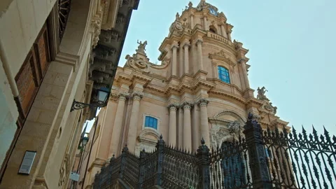 View of the baroque Catholic church features sculptures and paintings in Italy. Stock Footage 244343592