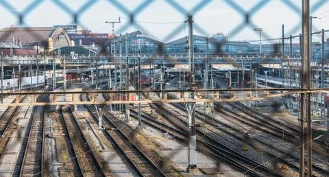 View of the Basel train station and its platforms Stock Photos