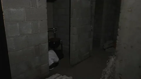 View of a basement, safe place for people during bombing Stock Footage 171344843