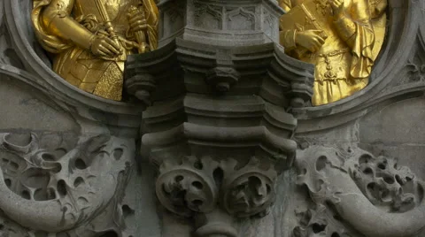 View of Basilica of the Holy Blood's golden statues in Burg Square, Bruges Stock Footage 59667318