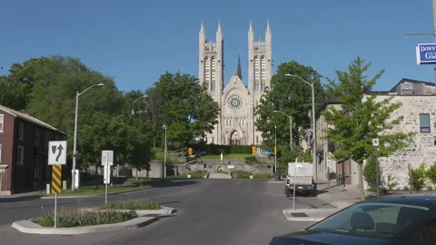 View of Basilica of Our Lady Immaculate in downtown Guelph Stock Footage 132939173