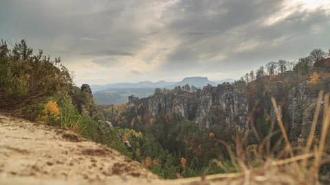 View on the Bastei rocks,4k,timelapse Stock Footage 230957145