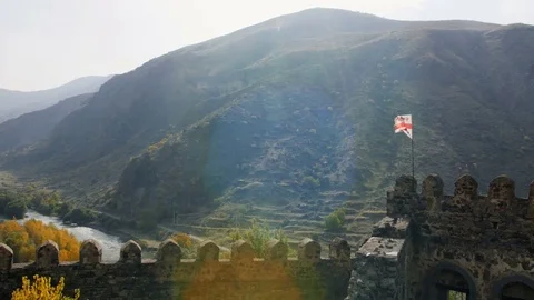 View from the bastion, moat and main outer wall at the front of a large ancient Video stock 82689066
