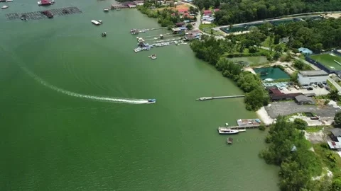 View of the bay with boats wanting to dock at the jetty Stock Footage 215555886