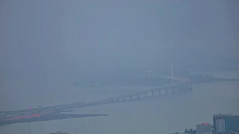 View of the Bay Bridge spanning the water in San Francisco, United States. Vídeos de archivo 341454964