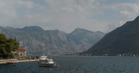 View of the Bay of Kotor from the window of a villa in Montenegro Stock Footage 125390872