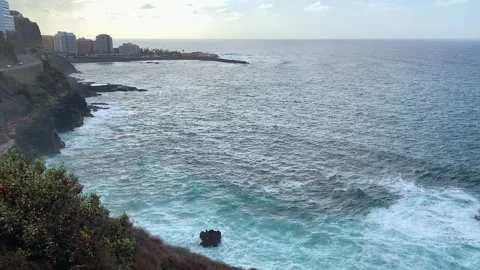 View of the bay in Puerto de la Cruz, Tenerife, Canary Islands, slow motion Stock Footage 250090370