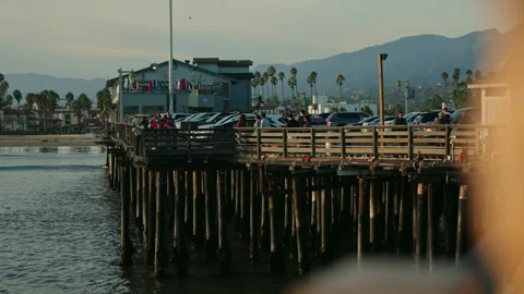 View of the bay of Santa Barbara with the mountains in the background Stock Footage 341664192