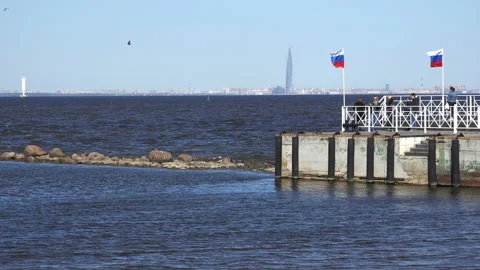 View from the bay to the skyscraper Stock Footage 94884762