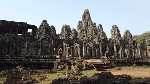 View of the Bayon Temple in Angkor Stock Footage 106625938
