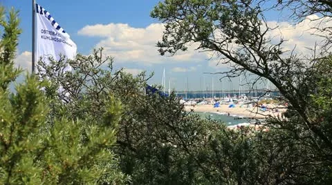 View of the beach and marina of the baltic sea resort Kuehlungsborn Stock Footage 11138112